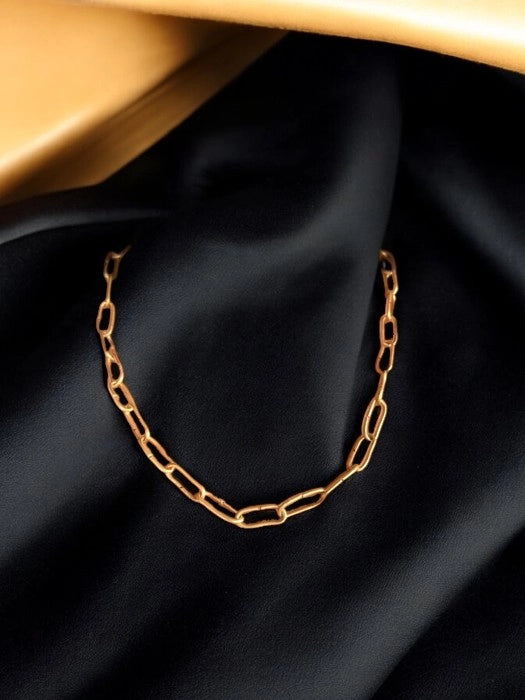 square-link-brass-chain-short-necklace