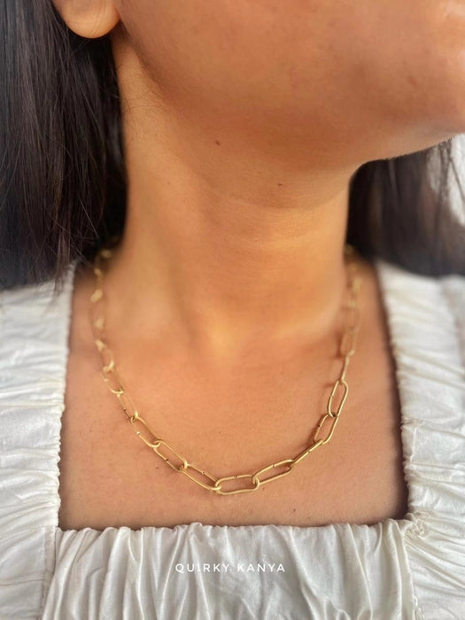 square-link-brass-chain-short-necklace