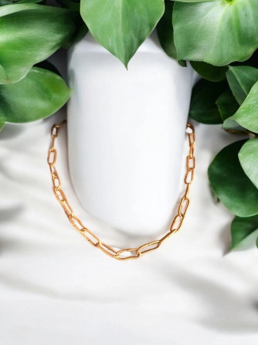 square-link-brass-chain-short-necklace