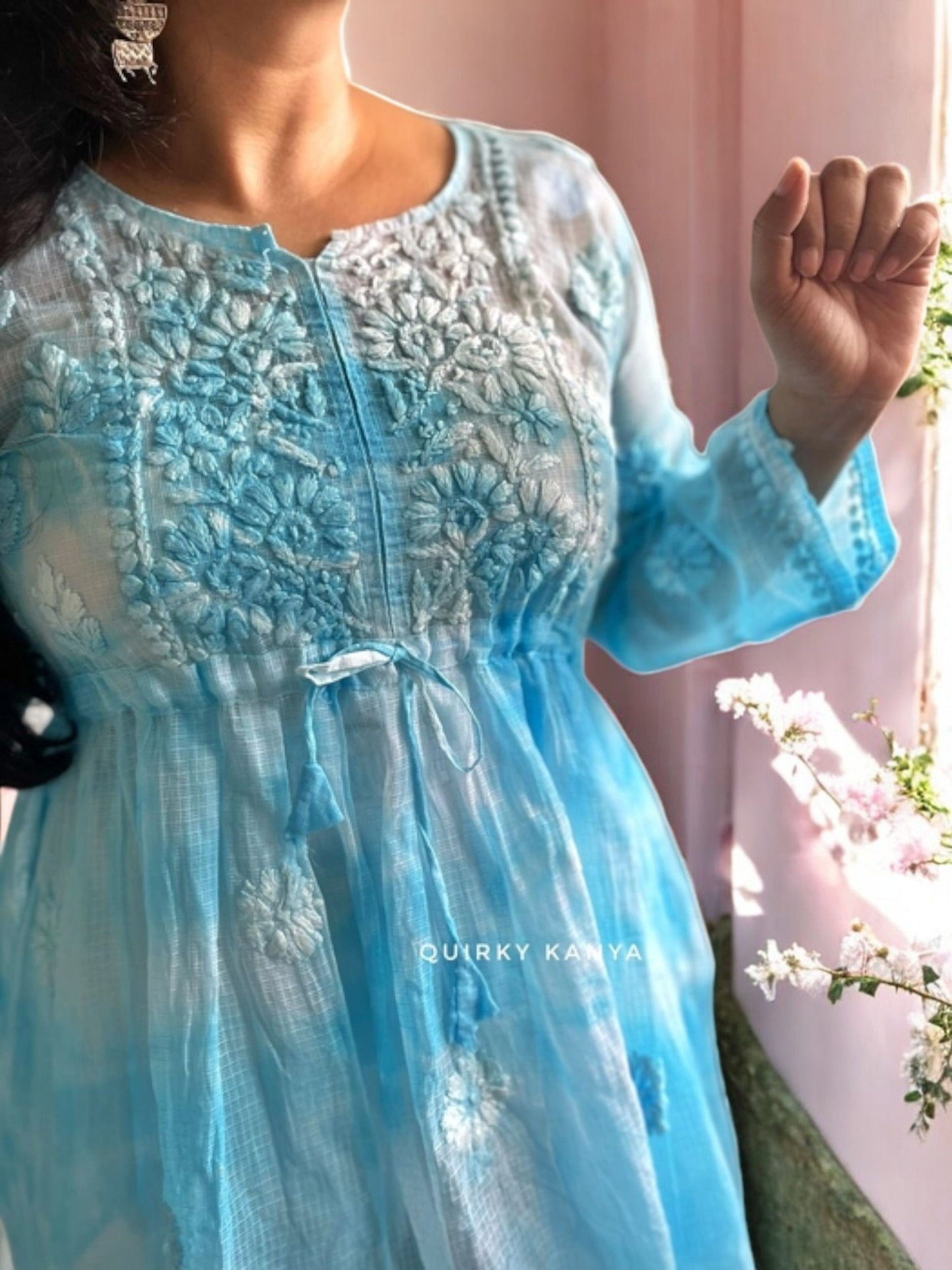 Suhani Chikankari Tie and Dye Short Kurta - Blue