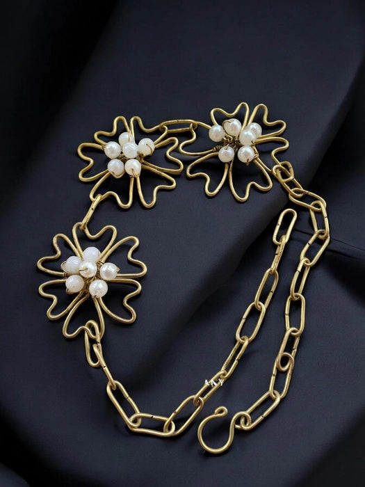 triple-pearl-flower-brass-necklace