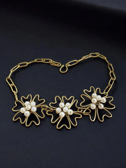 triple-pearl-flower-brass-necklace