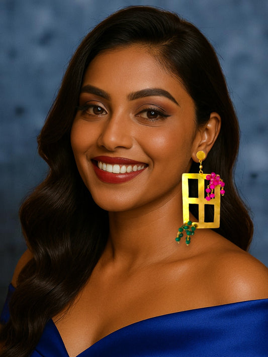 Window in Greece Crystal and Brass Dangler Earrings