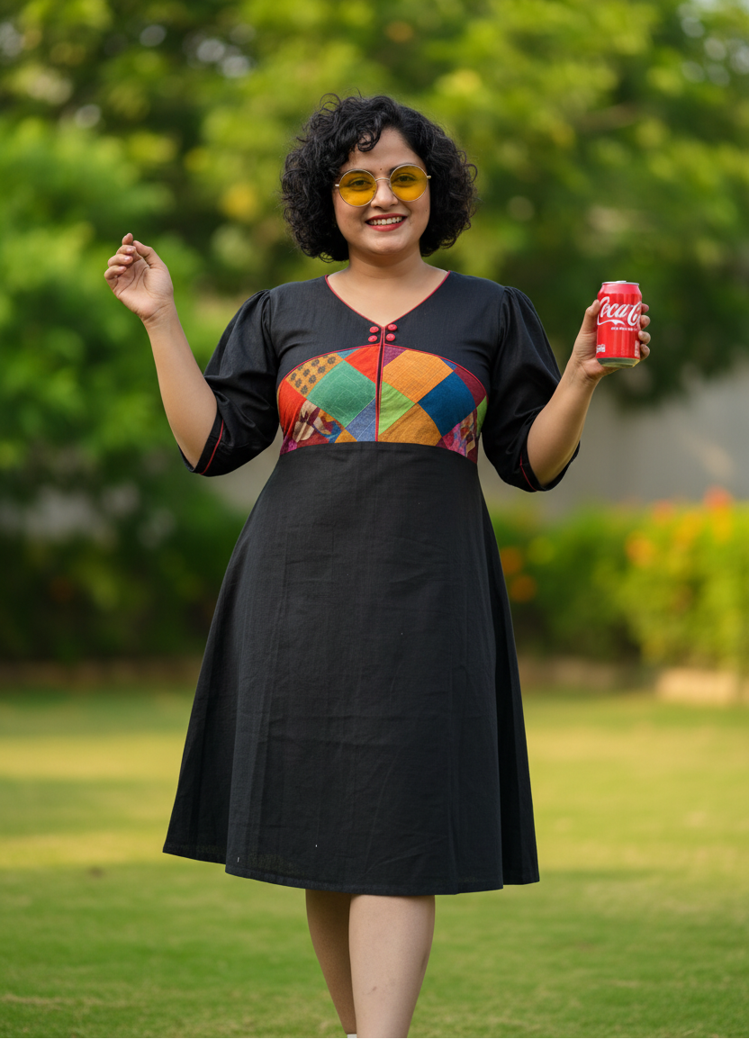 Moner Manush Patchwork Cotton A-line Dress