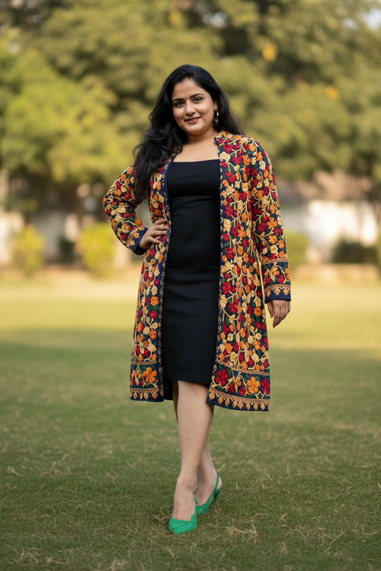 Kashmir Ki Kali Embroidered Long Jacket - Blue
