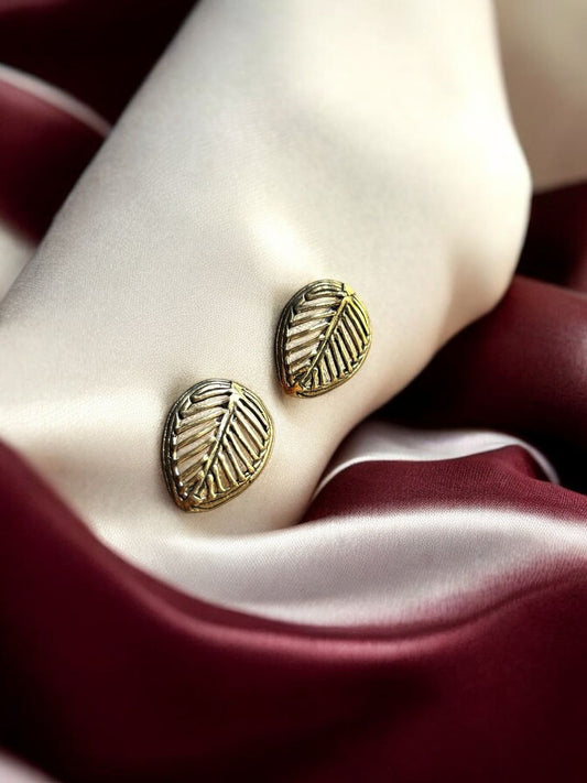 Fossil Leaf Brass Stud Earrings