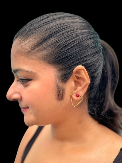 red-dot-triangle-brass-stud-earrings