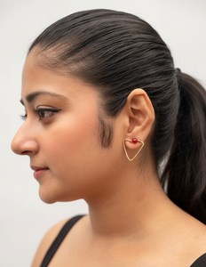 Red Dot Triangle Brass Stud Earrings