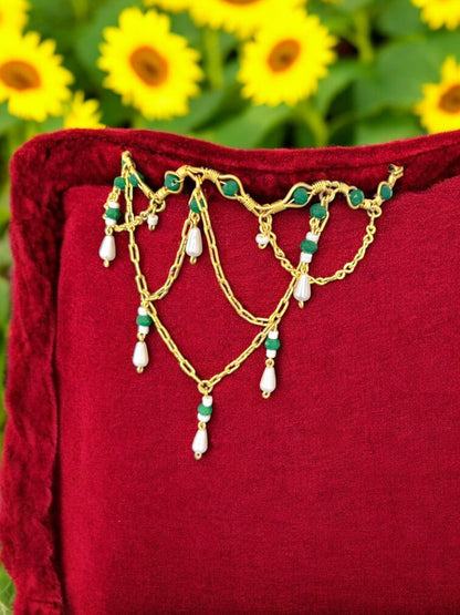 Queen Charlotte Crystal and Brass Choker Necklace Set ( Necklace + Earrings)- Green