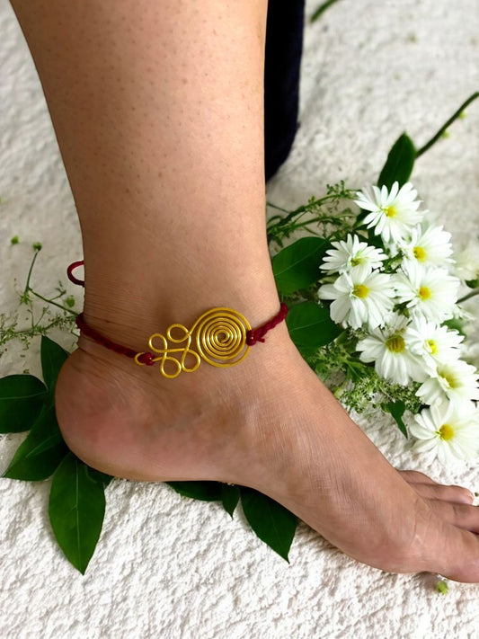 Curly Spiral Brass Anklet - Maroon