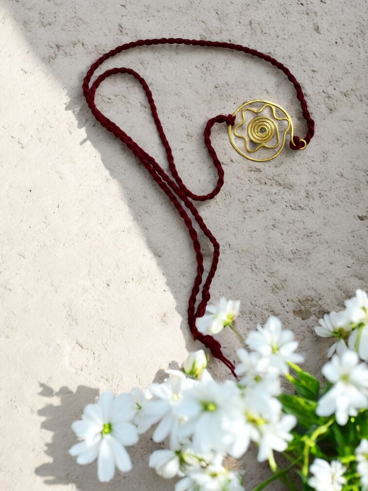 Floral Circle Brass Anklet - Maroon
