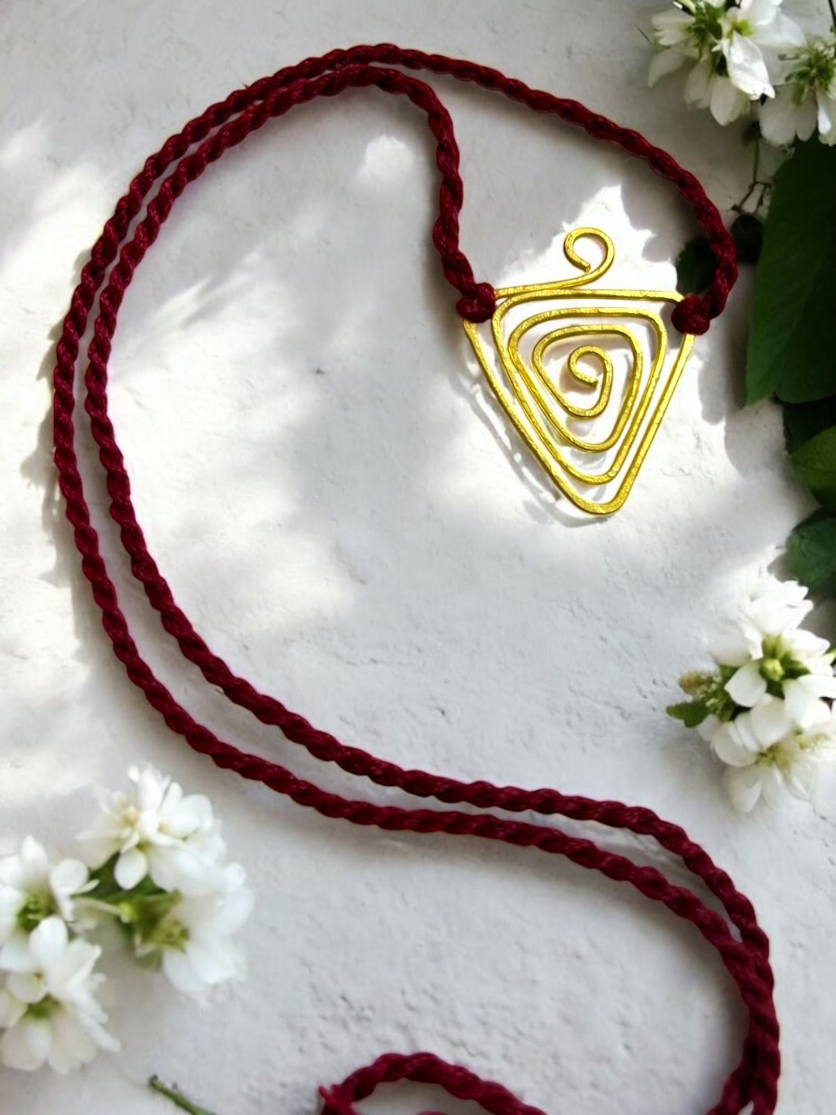 Triangle Spiral Brass Anklet - Maroon