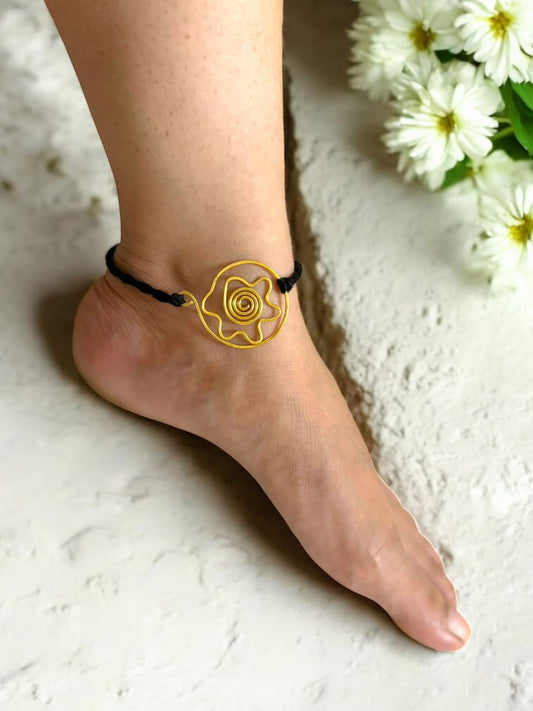 Floral Circle Brass Anklet - Black
