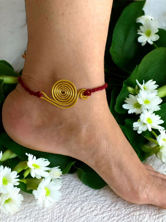 Spiral Song Brass Anklet - Maroon