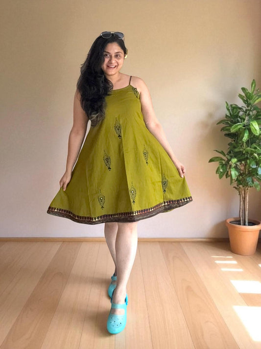 Desi Doodle Strappy Anti-fit Kanthastitch Cotton Dress