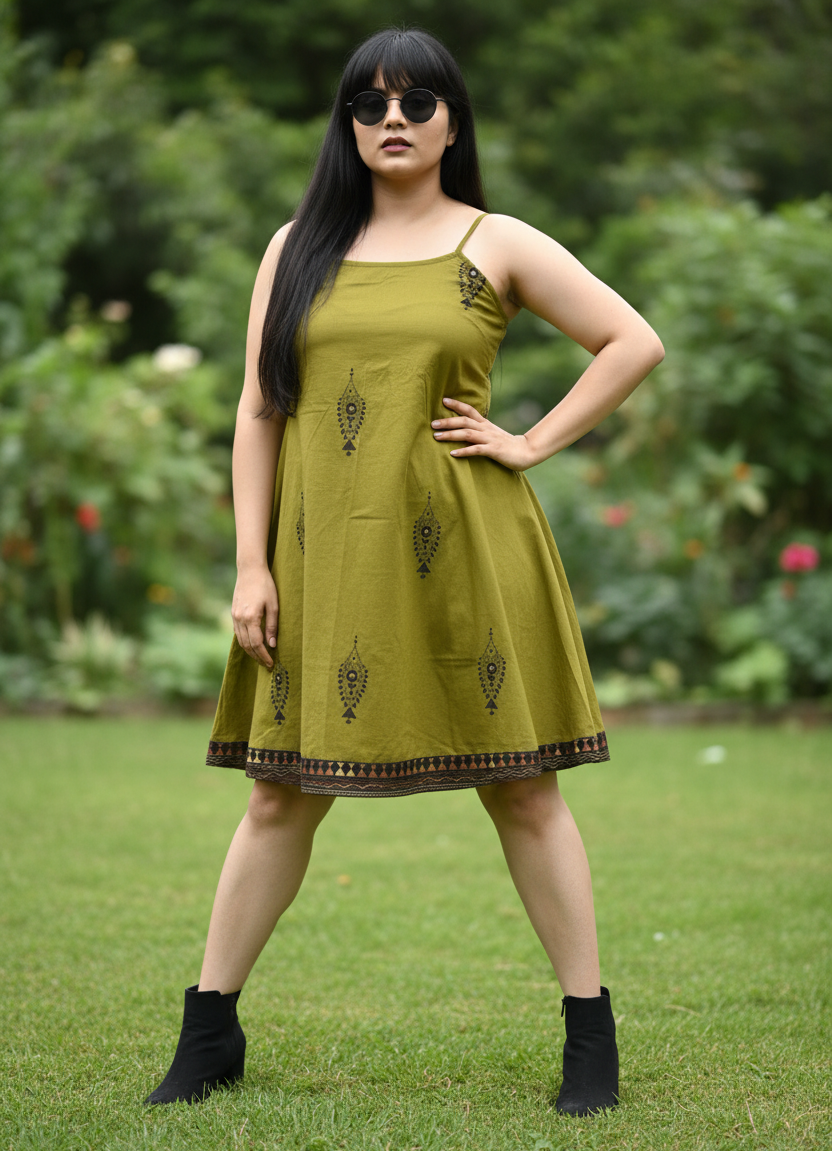 Desi Doodle Strappy Anti-fit Kanthastitch Cotton Dress