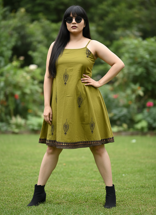 Desi Doodle Strappy Anti-fit Kanthastitch Cotton Dress
