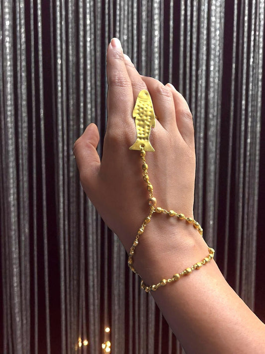 Fishy Beaded Brass Hand Harness Bracelet