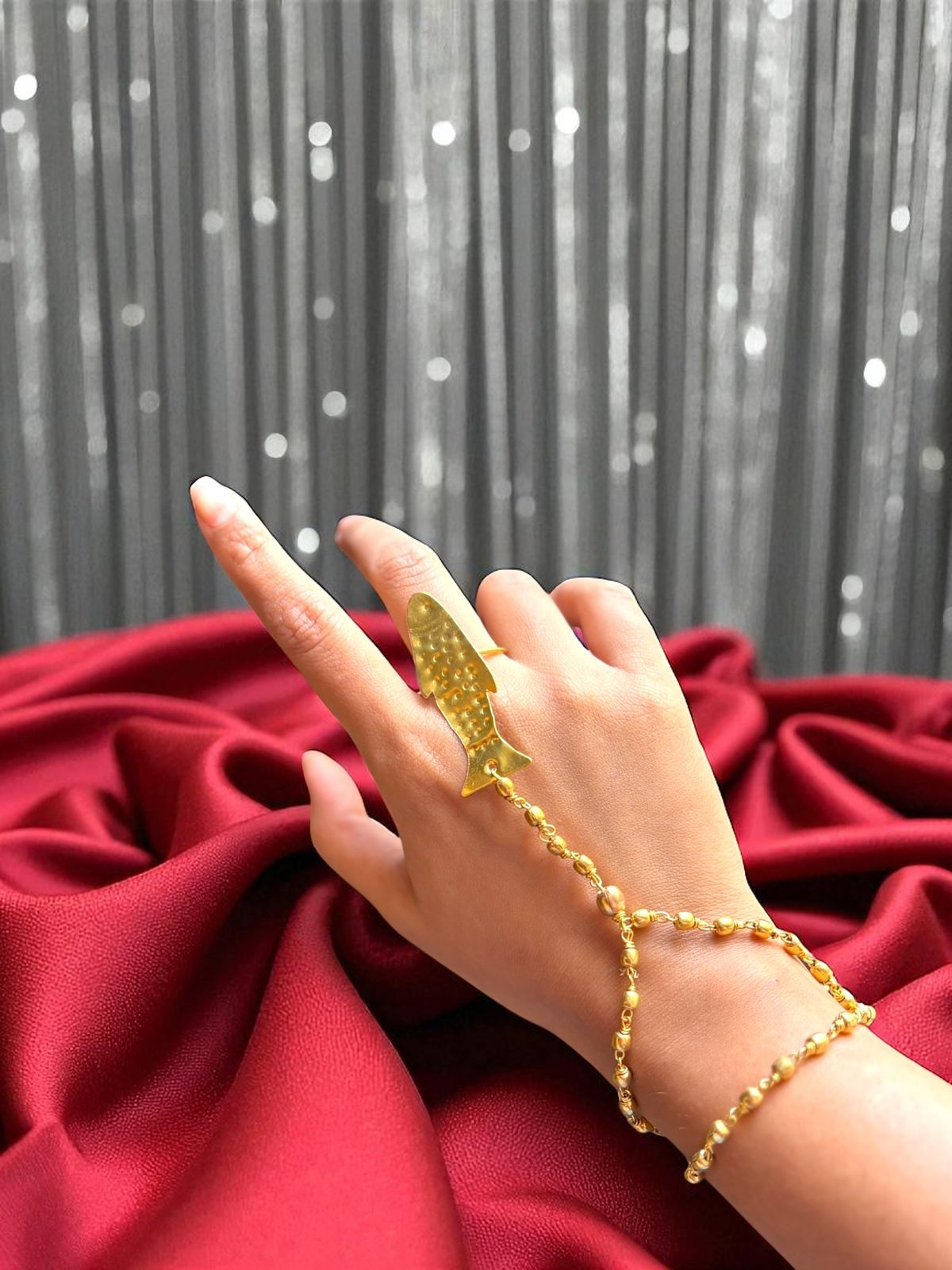 Fishy Beaded Brass Hand Harness Bracelet