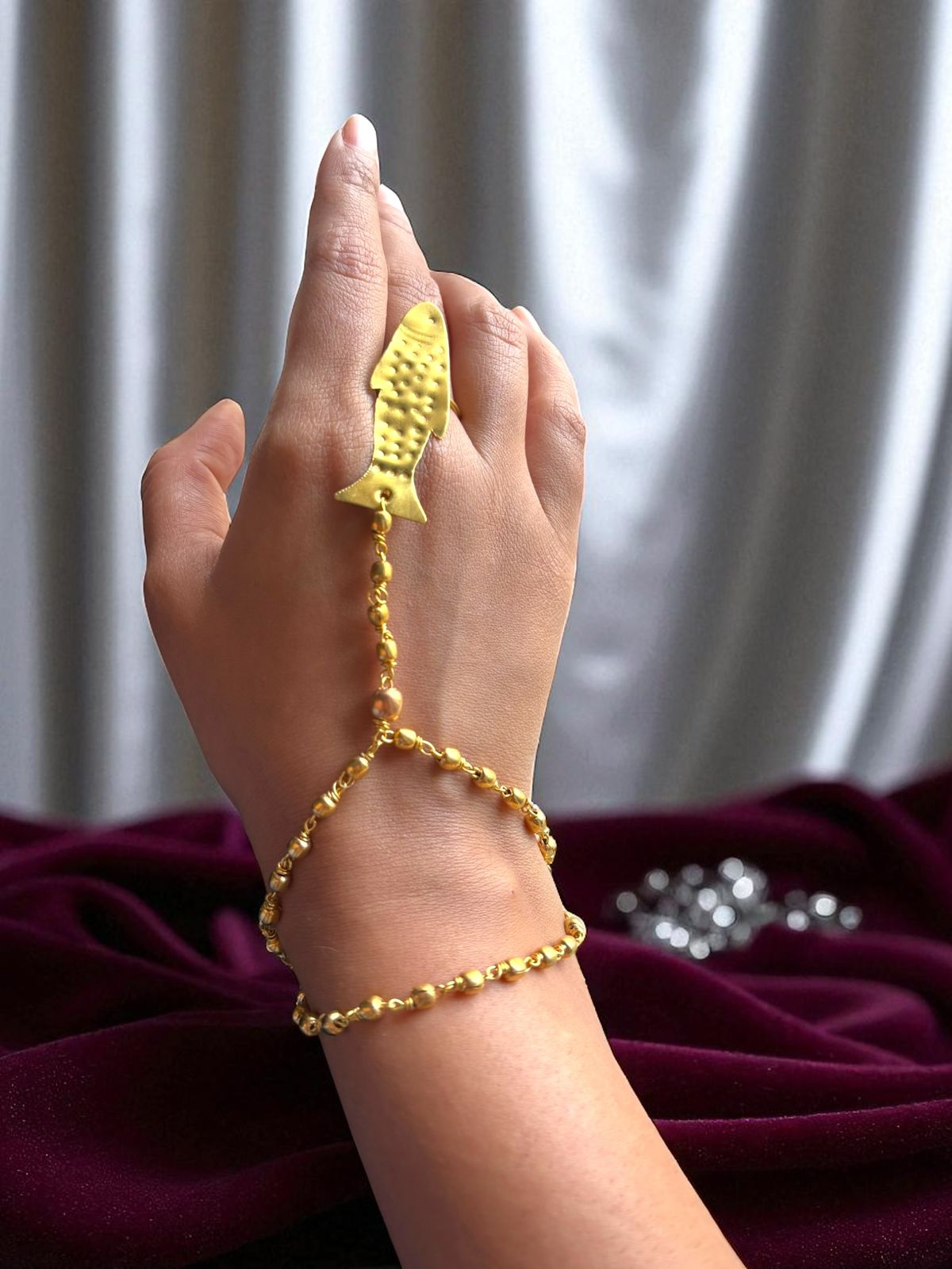 Fishy Beaded Brass Hand Harness Bracelet