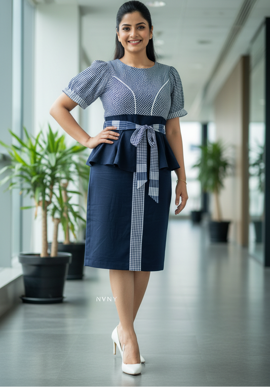 Karen Gamchha Cotton Peplum Sheath Dress
