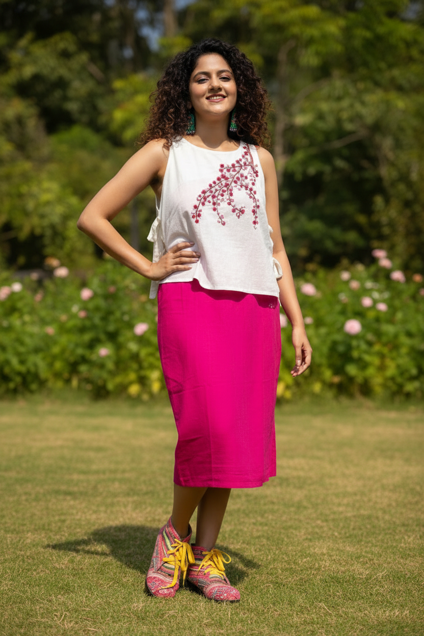 Cherry Blossom Embroidered Cotton Dress Coord Set