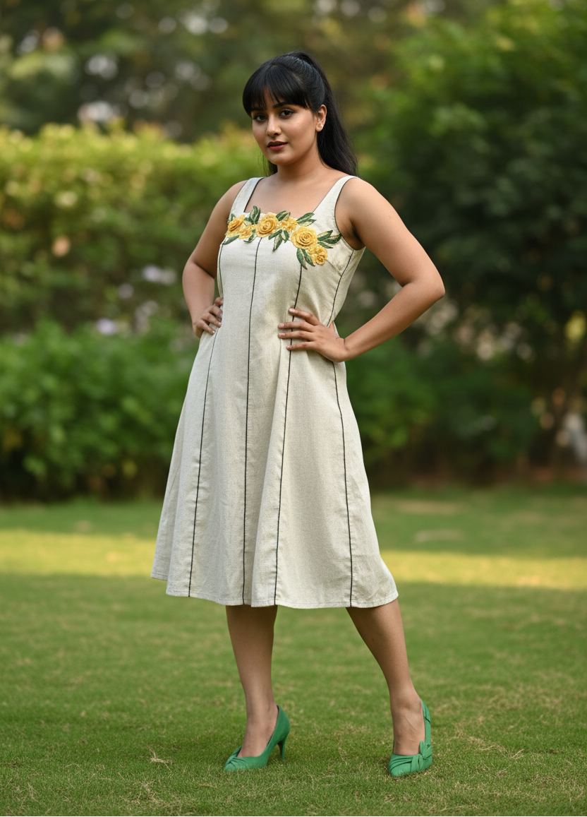 Akanksha Applique Cotton Striped Shift Dress
