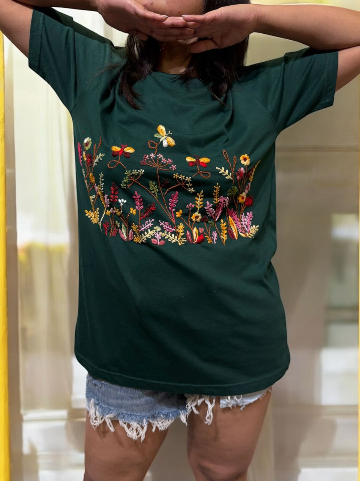 Hana Embroidered T-shirt Top - Green