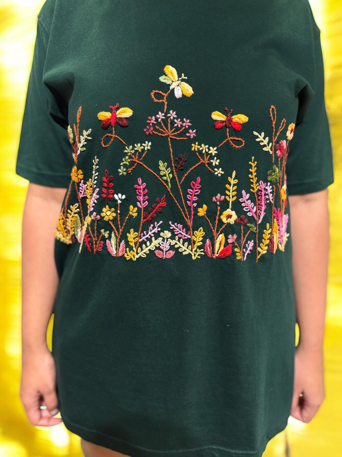 Hana Embroidered T-shirt Top - Green