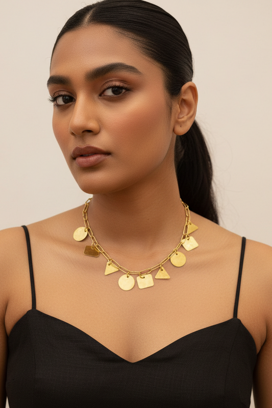 Geometry Short Chain Brass Necklace