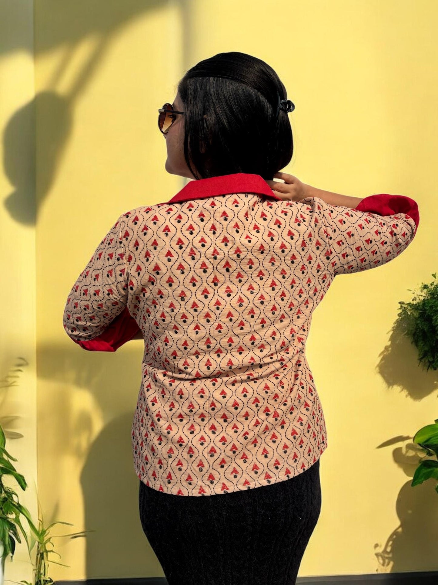 Smritikantha Kanthastitch Puff Sleeved Cotton Jacket - Beige