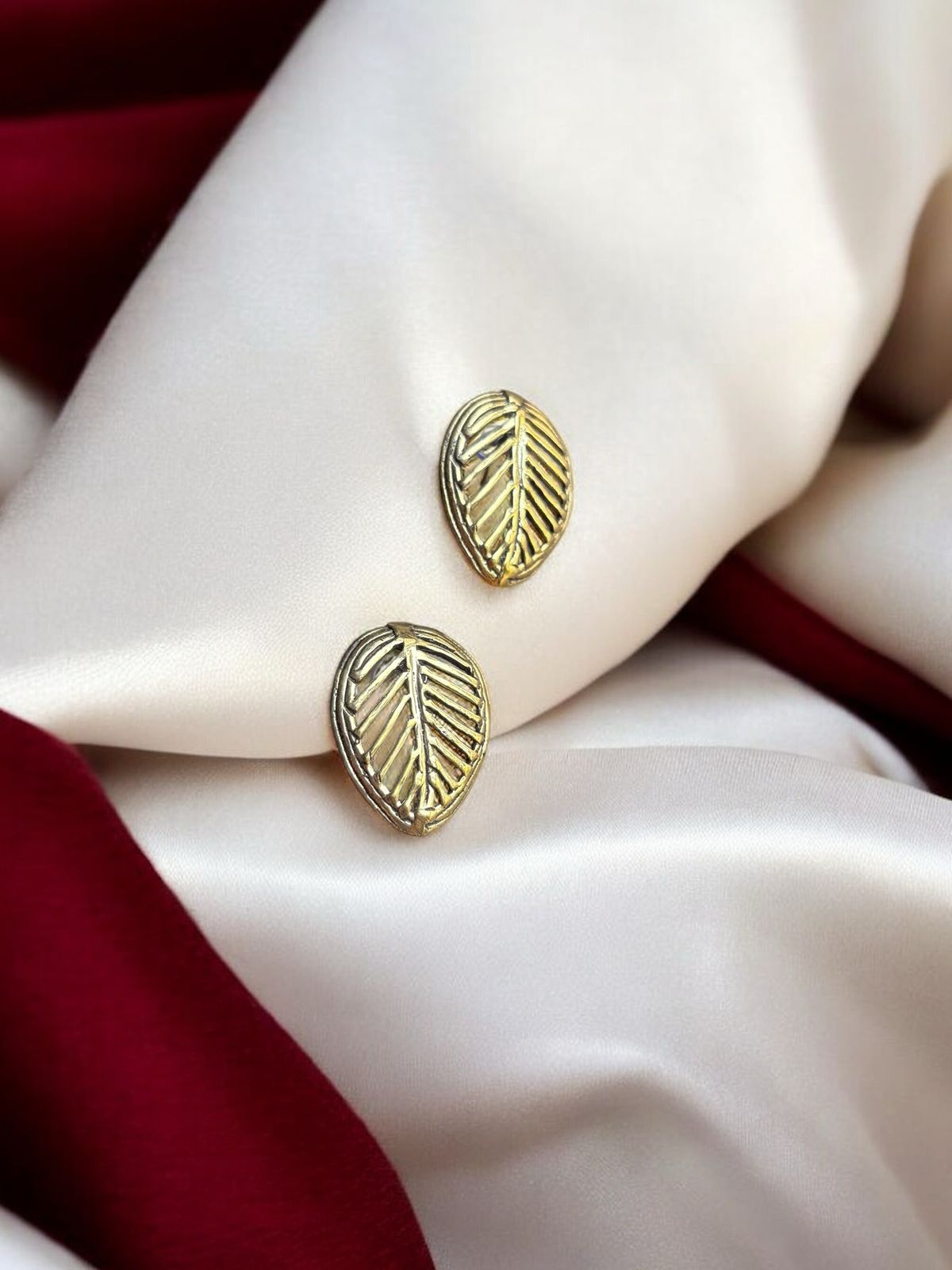 Fossil Leaf Brass Stud Earrings