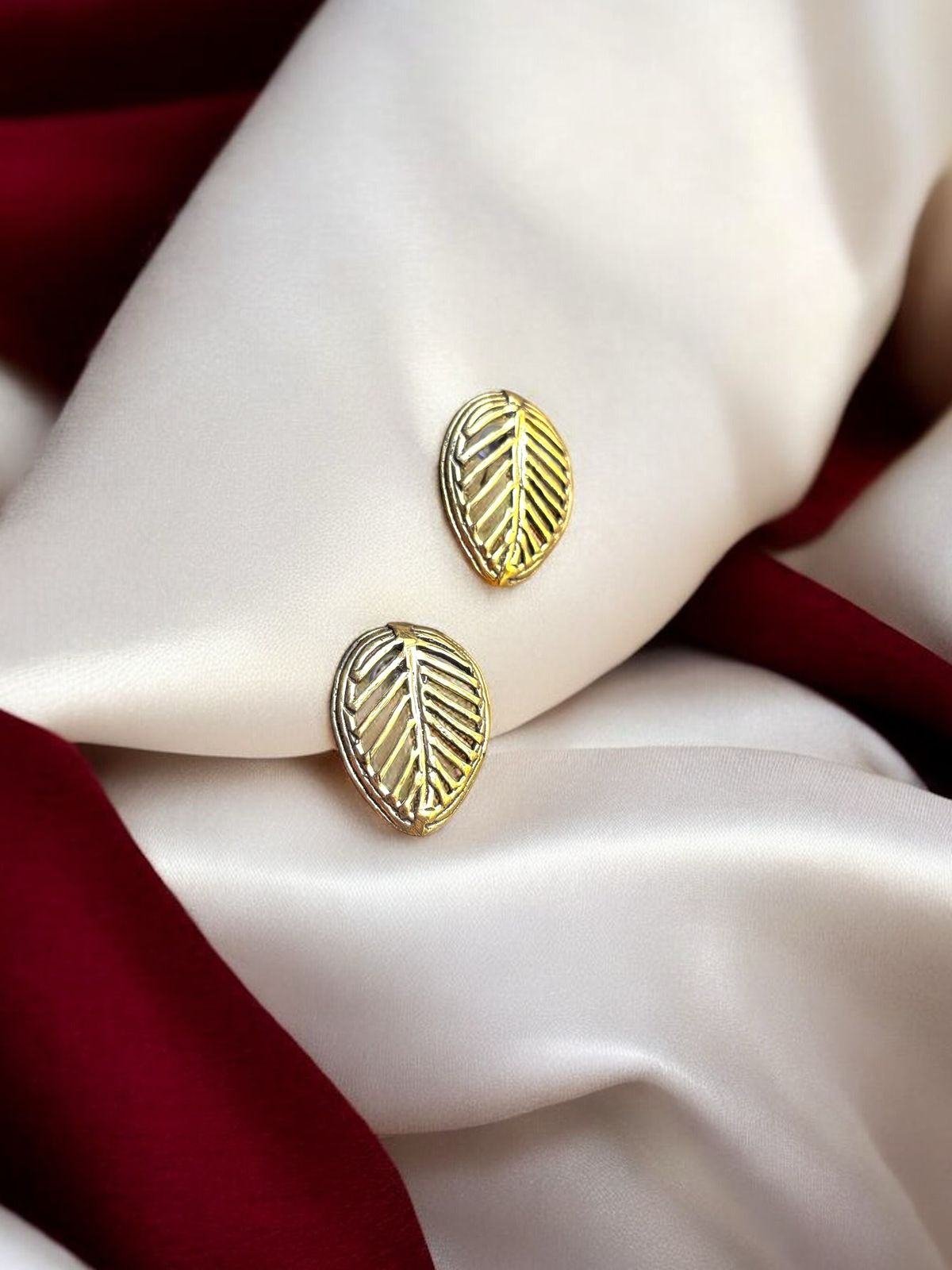 Fossil Leaf Brass Stud Earrings