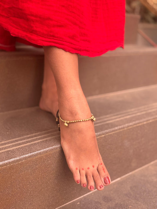 Beaded Ghungru Brass Anklet