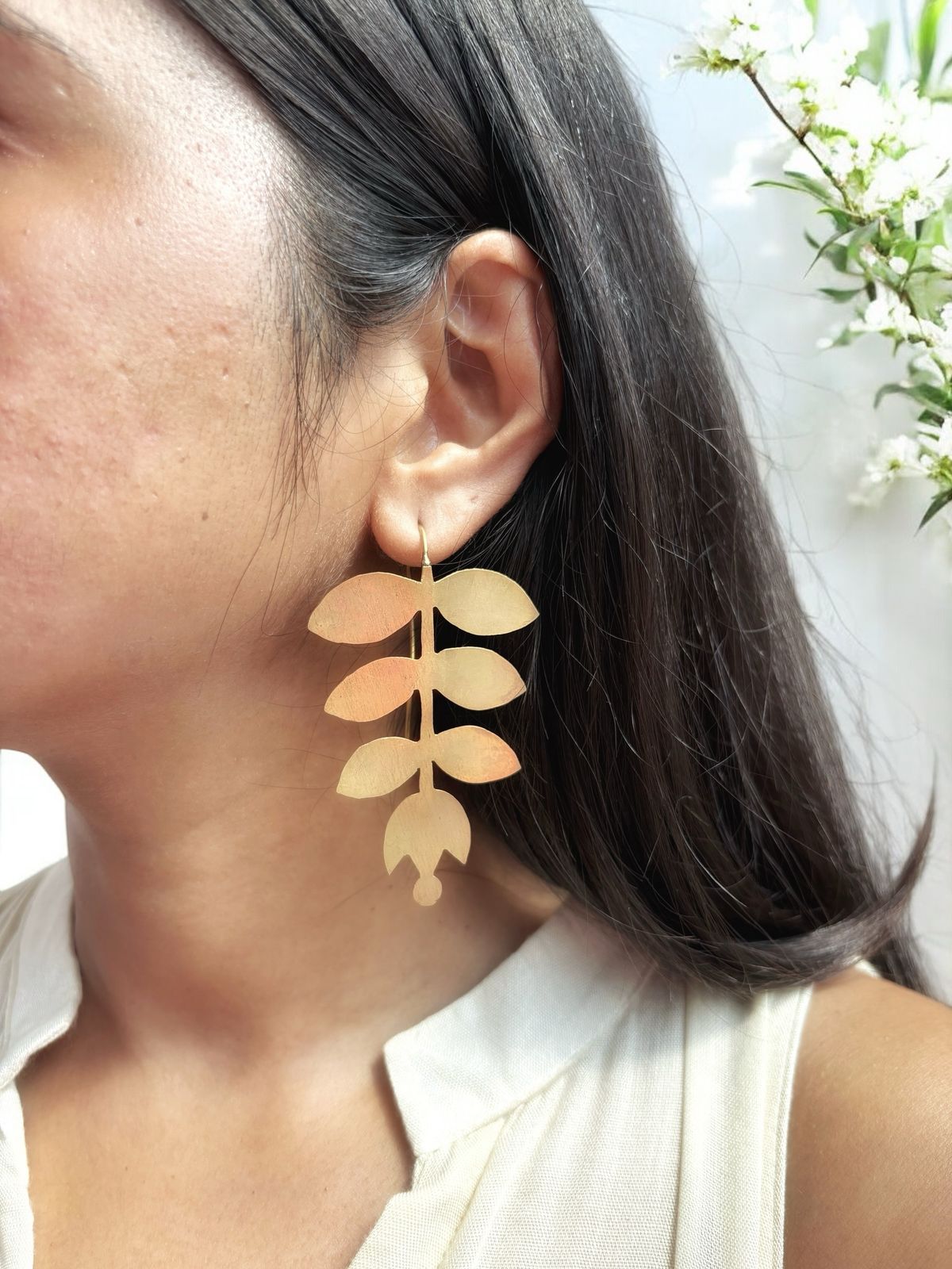 Leaflet Sapling Brass Dangler Earrings