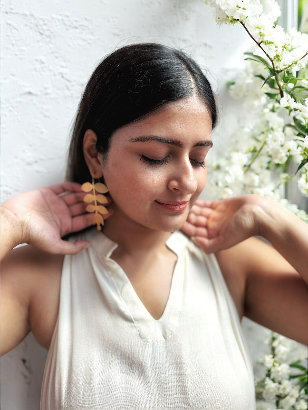 Leaflet Sapling Brass Dangler Earrings