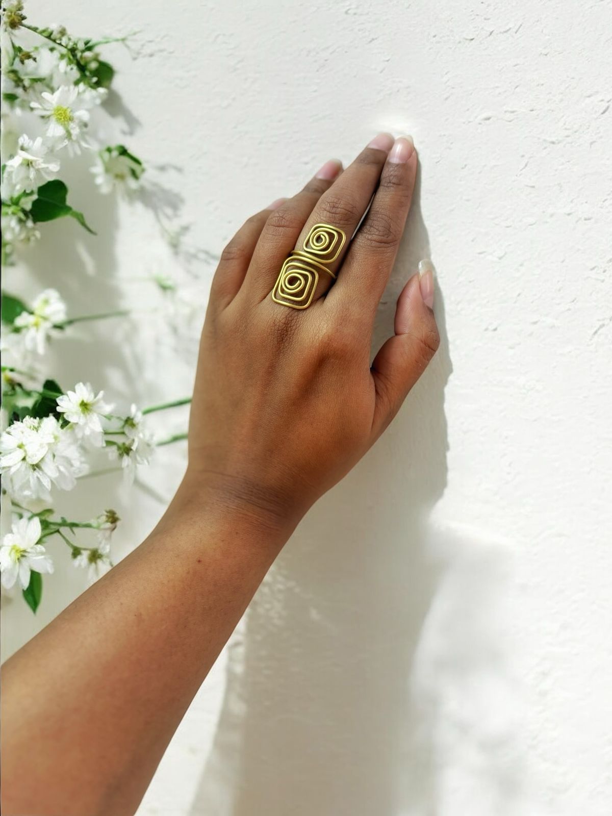 Double Square Spiral Brass Ring