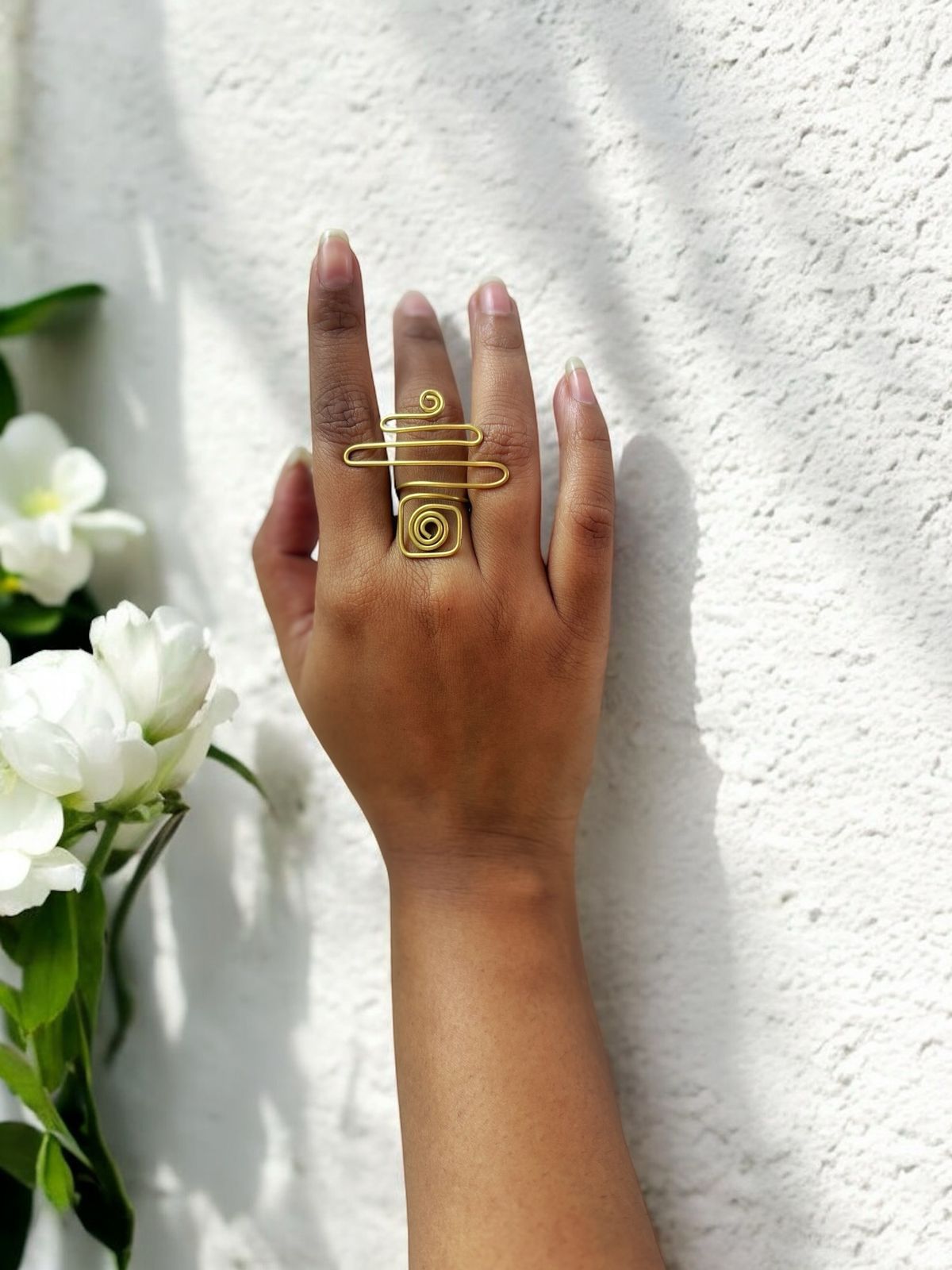 Royal Square Spiral Statement Brass Ring