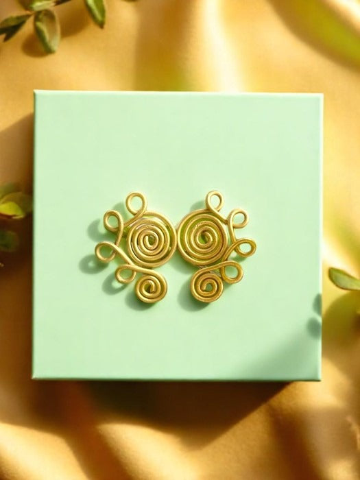 oneside-curly-spiral-brass-stud-earrings