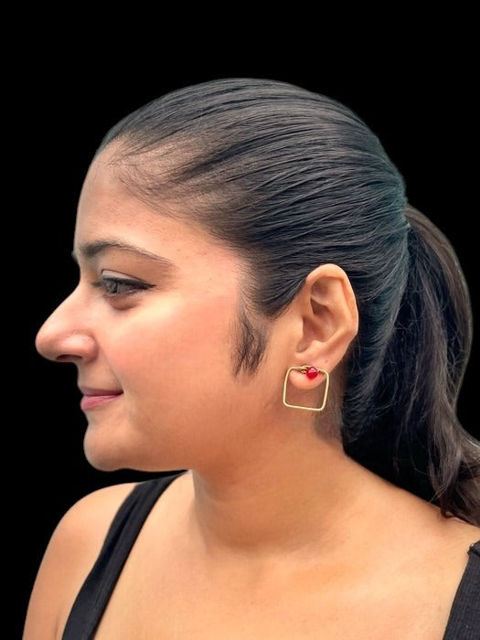 red-dot-square-brass-stud-earrings