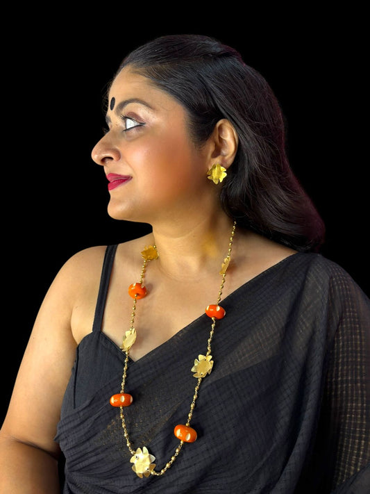 Shiuli Red Beaded Brass Chain Necklace