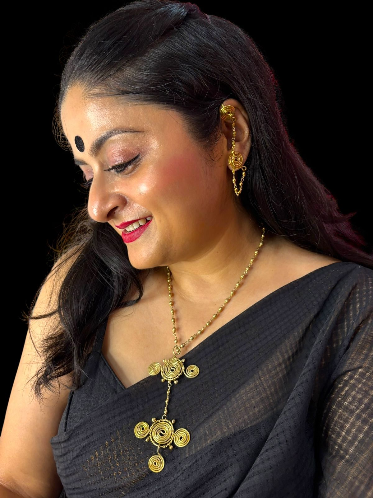 Mohini Spiral Pendant Brass Necklace Jewelry Set (Necklace, Earrings, Ring, Bracelet)
