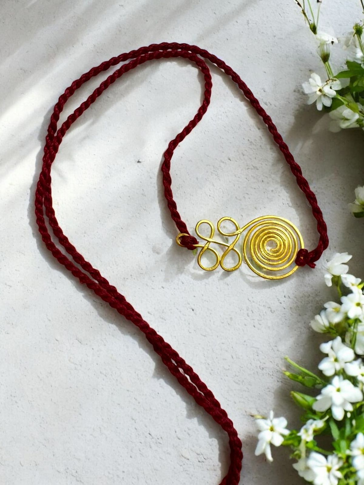 Curly Spiral Brass Anklet - Maroon