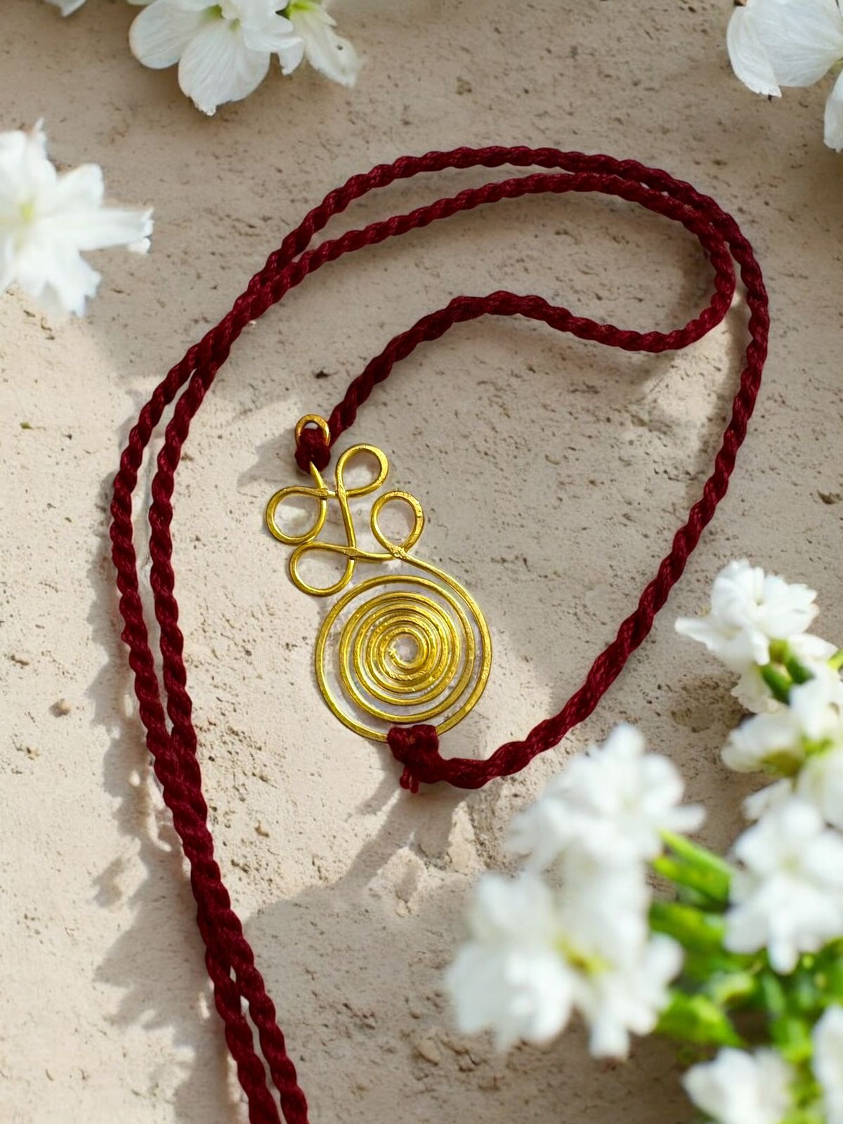 Curly Spiral Brass Anklet - Maroon