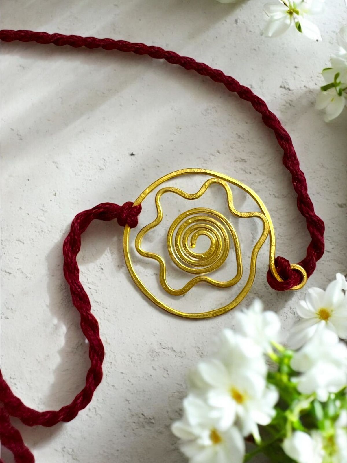 Floral Circle Brass Anklet - Maroon