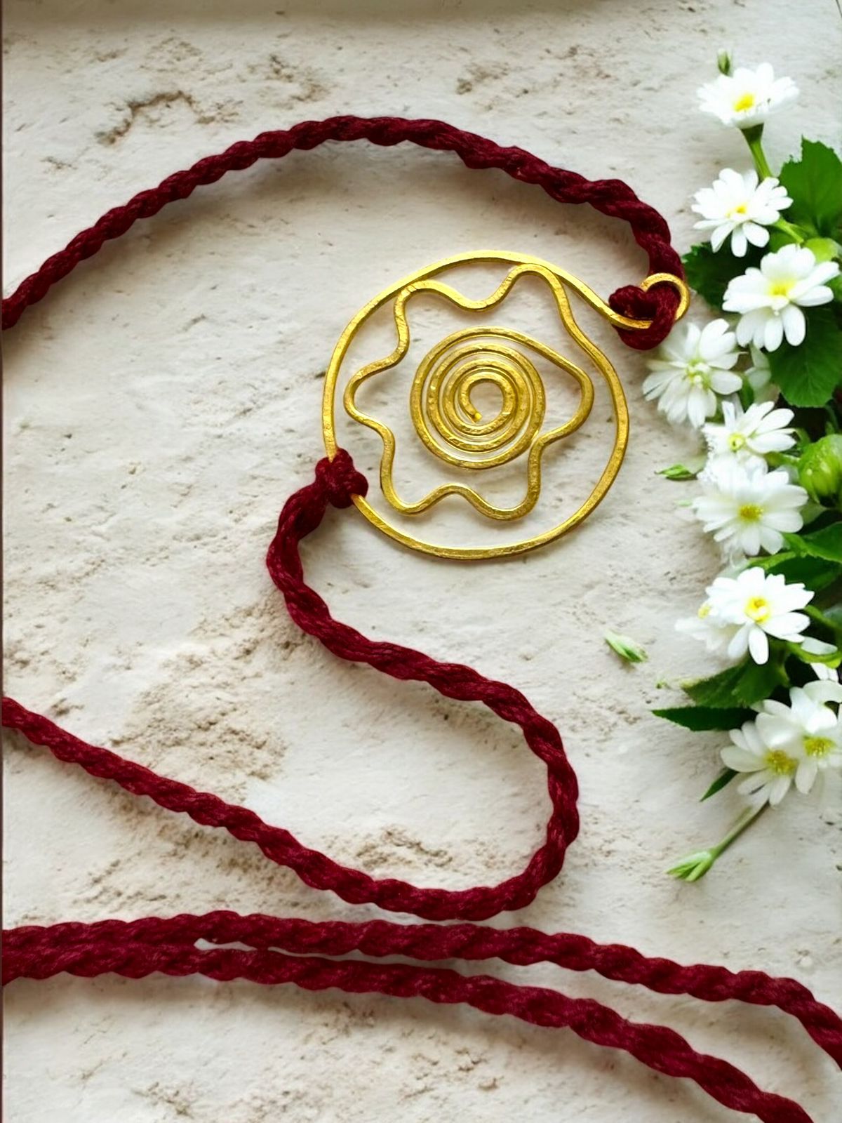 Floral Circle Brass Anklet - Maroon