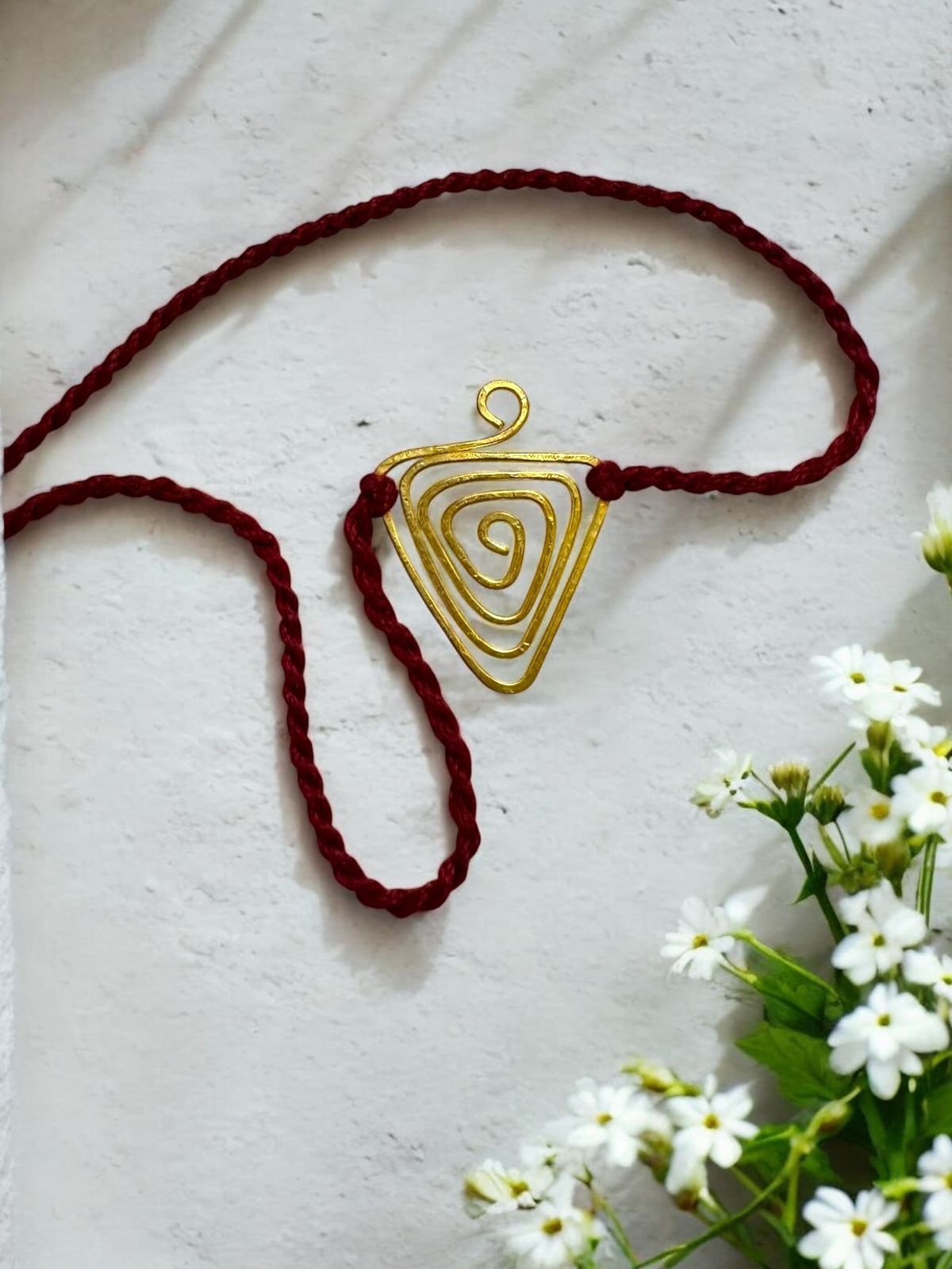 Triangle Spiral Brass Anklet - Maroon