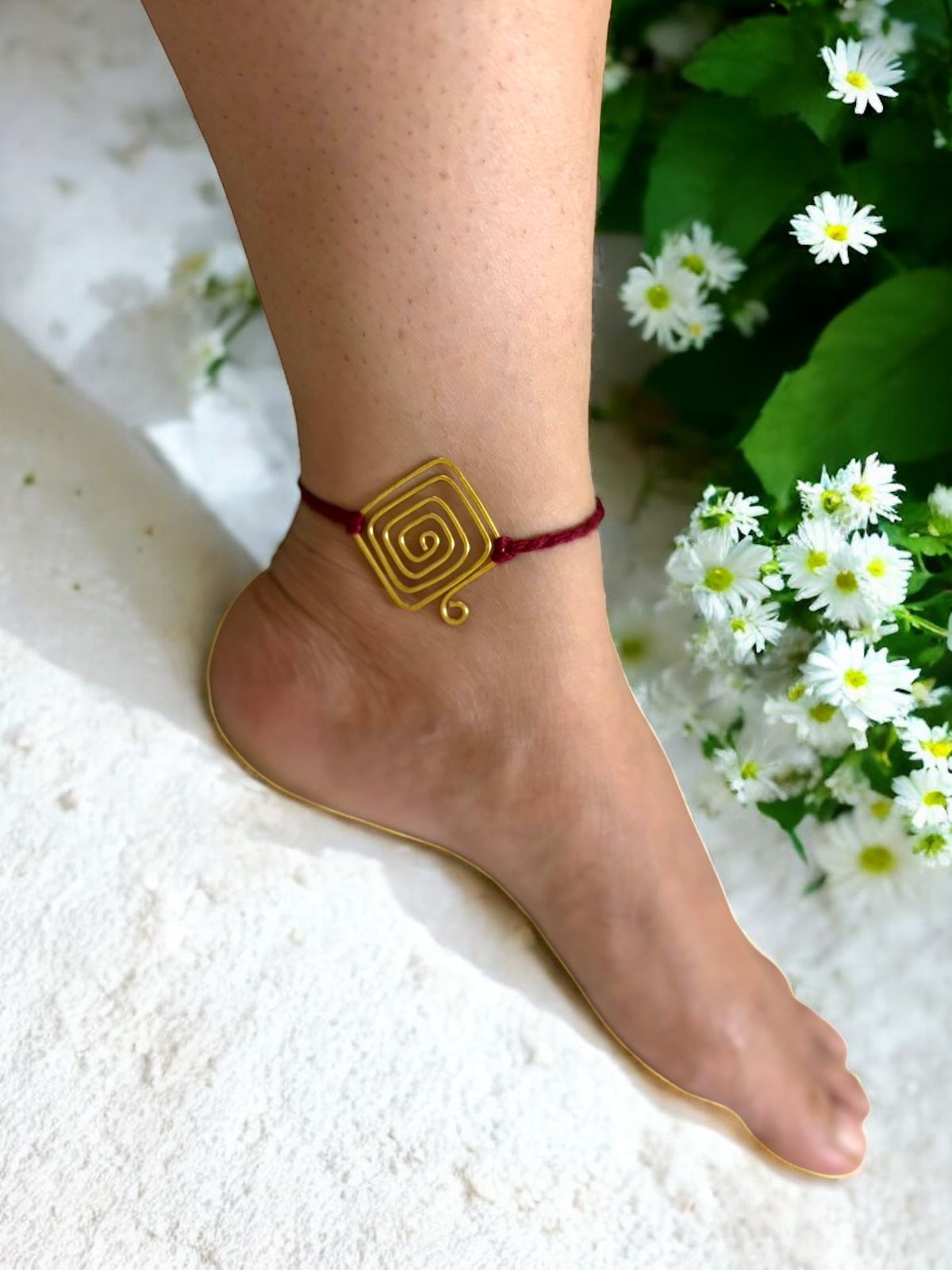 Spiral Kite Brass Anklet - Maroon