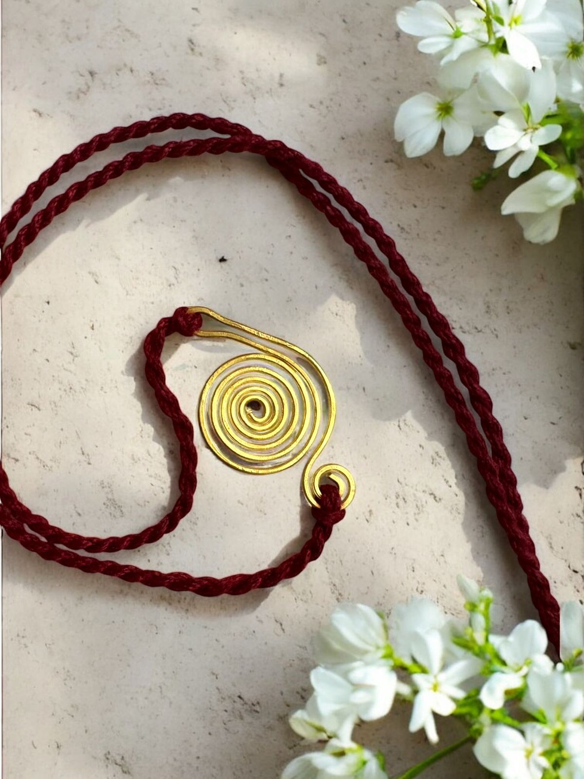 Spiral Song Brass Anklet - Maroon
