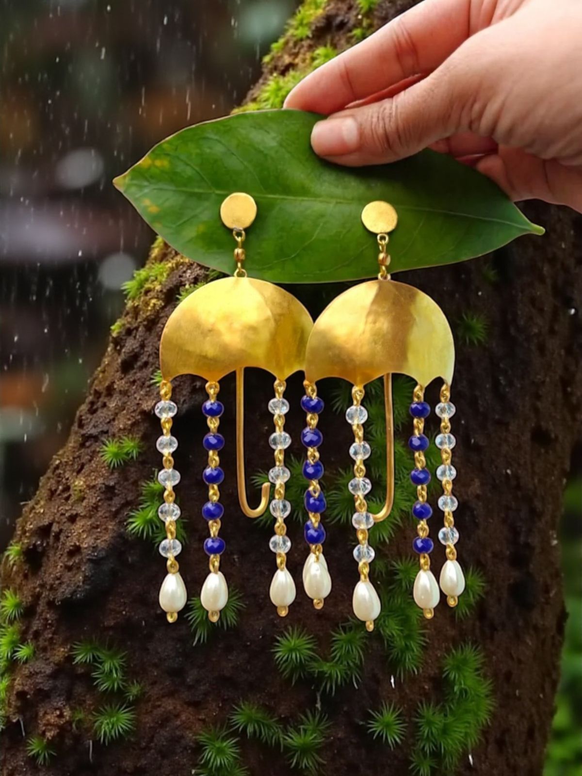 Under My Umbrella Crystal and Brass Dangler Earrings